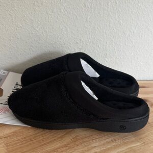 Isotoner Women's Terry and Satin Slip on Cushioned Slipper with Memory Foam